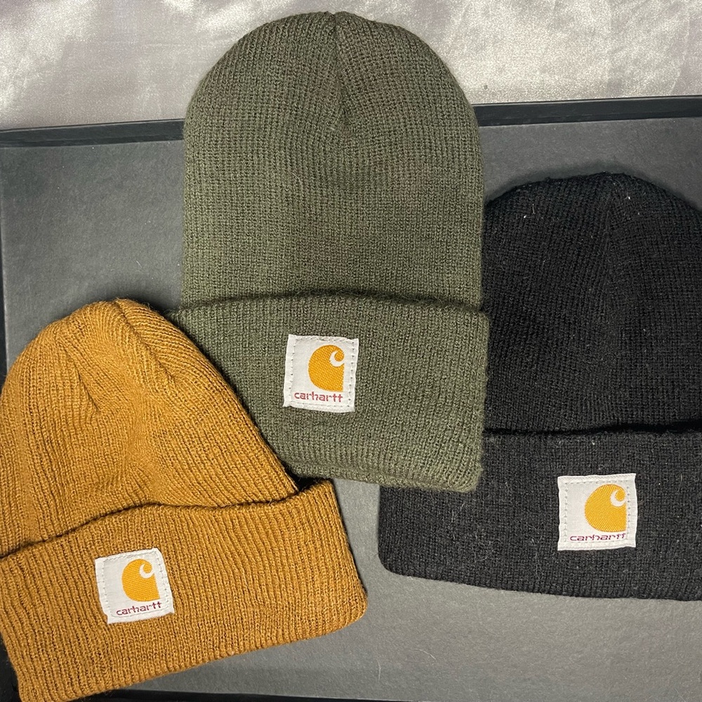 Carhartt Trio Beanie Set in Green, Black, and Yellow